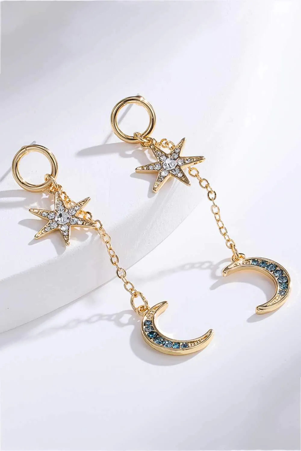 Inlaid Rhinestone Star and Moon Drop Earrings Gold One Size Earrings - Tophatter Daily Deals
