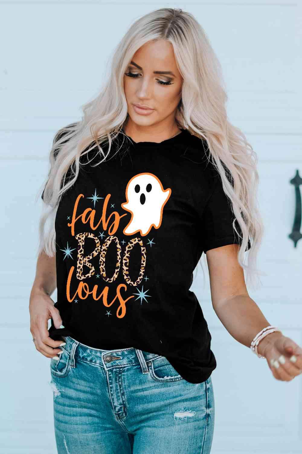 Round Neck Short Sleeve Ghost Graphic T-Shirt Women's T-Shirts - Tophatter Daily Deals