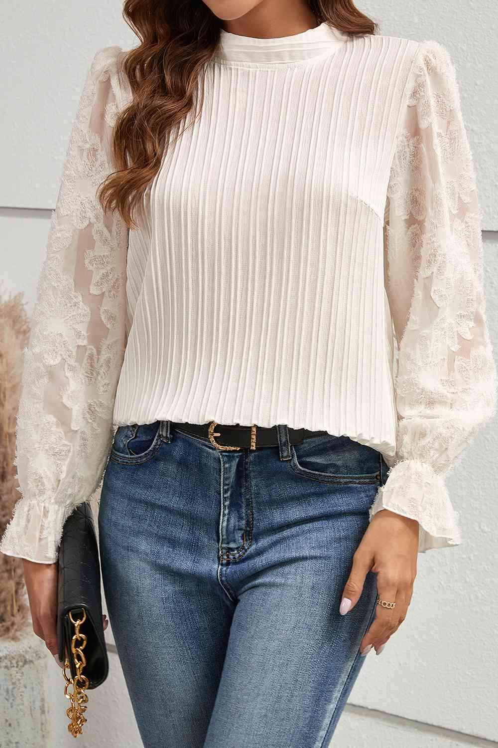 Mock Neck Flounce Sleeve Blouse Blouses - Tophatter Daily Deals