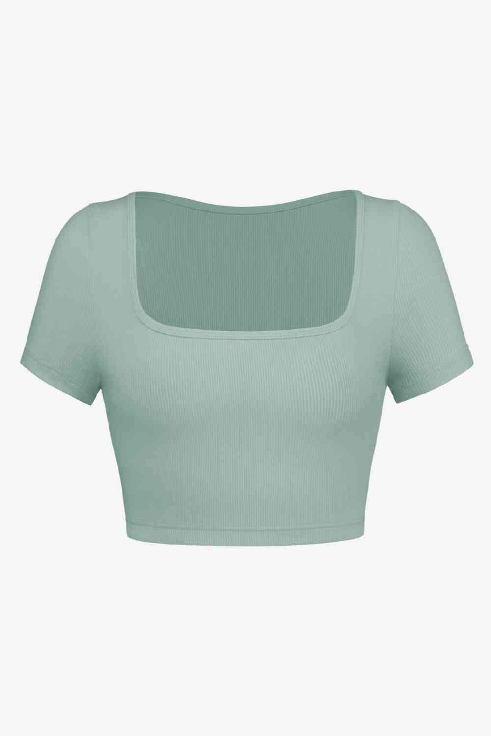 Square Neck Ribbed Crop Top Blouses - Tophatter Daily Deals