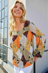 Patchwork Balloon Sleeve Blouse Blouses - Tophatter Daily Deals