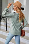 Round Neck Flounce Sleeve Blouse Blouses - Tophatter Daily Deals