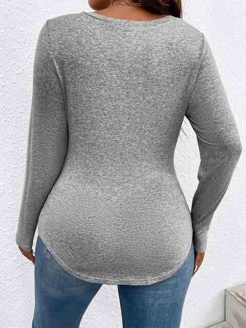 Plus Size V-Neck Long Sleeve T-Shirt Women's T-Shirts - Tophatter Daily Deals