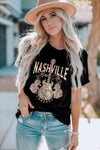 NASHVILLE MUSIC CITY Graphic Tee Shirt Black Women's T-Shirts - Tophatter Daily Deals