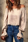 Smocked Flounce Sleeve Off-Shoulder Blouse Blouses - Tophatter Daily Deals