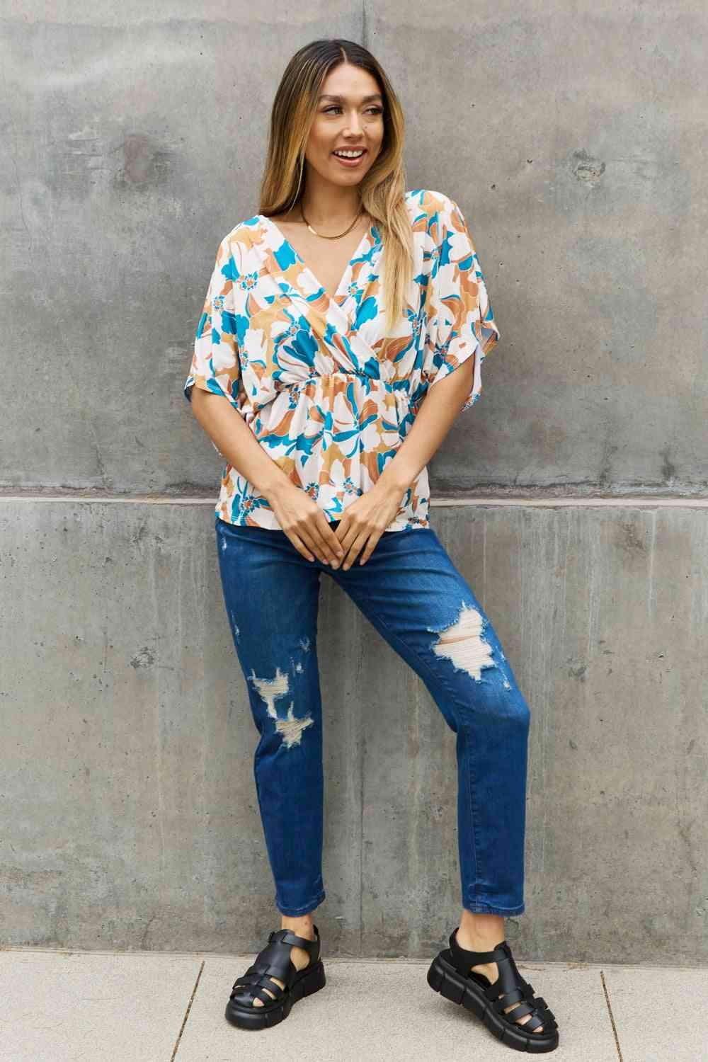 BOMBOM Floral Print Wrap Tunic Top Blouses - Tophatter Daily Deals