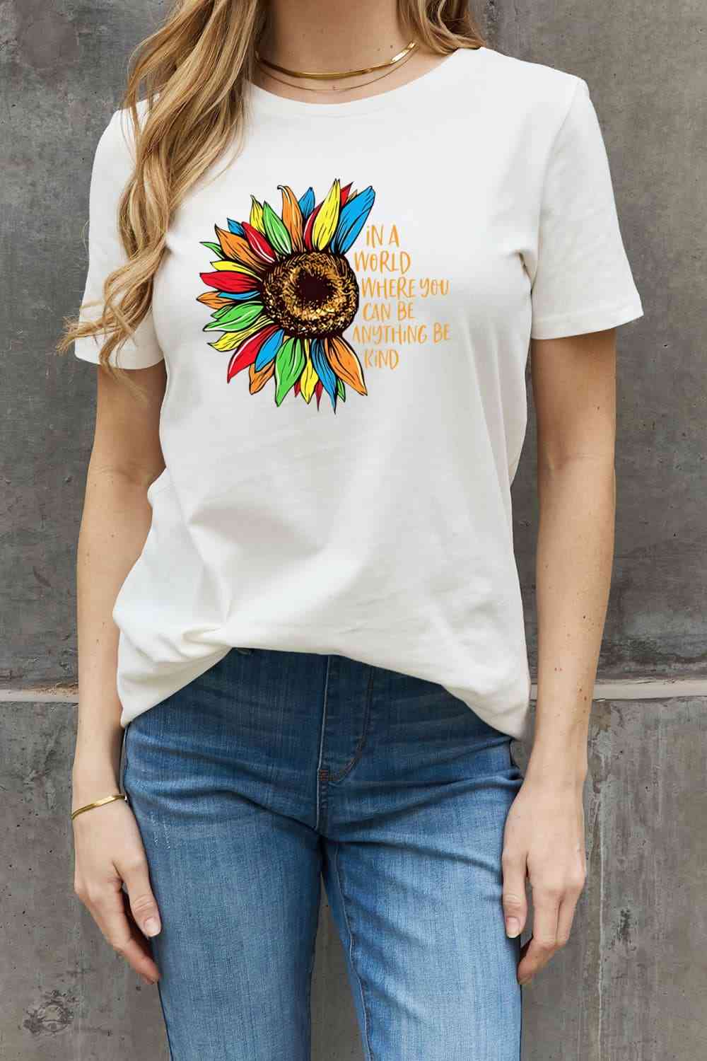 Simply Love Full Size Flower Slogan Graphic Cotton Tee Women's T-Shirts - Tophatter Daily Deals