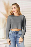 Full Size Long Sleeve Cropped Top Charcoal Blouses - Tophatter Daily Deals