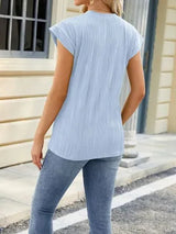Textured Round Neck Cap Sleeve T-Shirt Women's T-Shirts - Tophatter Daily Deals
