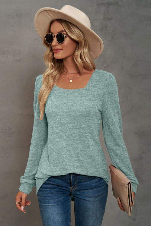 Square Neck Puff Sleeve T-Shirt Women's T-Shirts - Tophatter Daily Deals