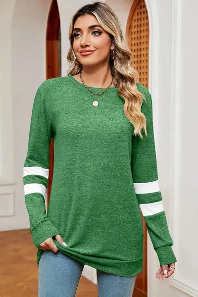 Striped Heathered Round Neck T-Shirt Women's T-Shirts - Tophatter Daily Deals