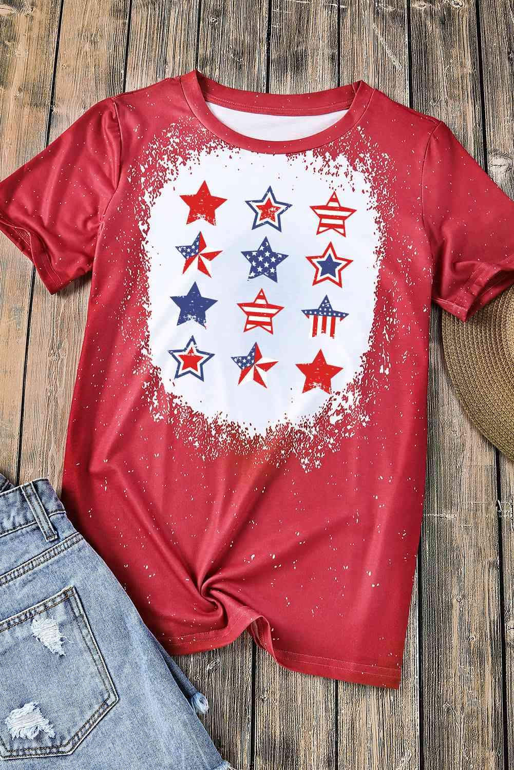 Star and Stripe Graphic Short Sleeve Tee Women's T-Shirts - Tophatter Daily Deals