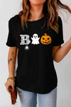 Round Neck Short Sleeve BOO Graphic T-Shirt Black Women's T-Shirts - Tophatter Daily Deals