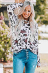 Cow Print Keyhole Long Sleeve Top Blouses - Tophatter Daily Deals