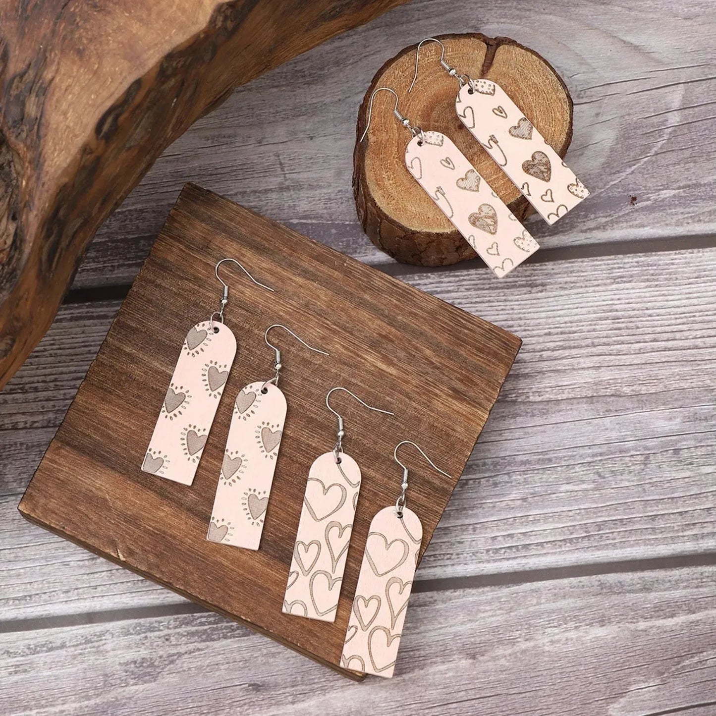 Heart Pattern Wooden Dangle Earrings Earrings - Tophatter Daily Deals