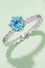 1 Carat Moissanite 6-Prong 925 Sterling Silver Ring Sky Blue Moissanite - Tophatter Daily Deals