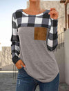 Plaid Round Neck Long Sleeve T-Shirt Women's T-Shirts - Tophatter Daily Deals