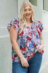 Plus Size Floral Smocked Flutter Sleeve Blouse Multicolor Blouses - Tophatter Daily Deals