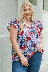 Plus Size Floral Smocked Flutter Sleeve Blouse Multicolor Blouses - Tophatter Daily Deals