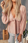 Striped Deep V Bow Detail Babydoll Top Blouses - Tophatter Daily Deals