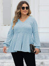 Plus Size Ribbed V-Neck Long Sleeve Blouse Blouses - Tophatter Daily Deals