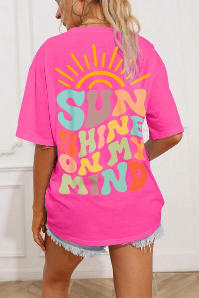 SUN SHINE ON MY MIND Round Neck T-Shirt Hot Pink Women's T-Shirts - Tophatter Daily Deals