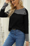 Decorative Button Long Sleeve Waffle-Knit Blouse Blouses - Tophatter Daily Deals