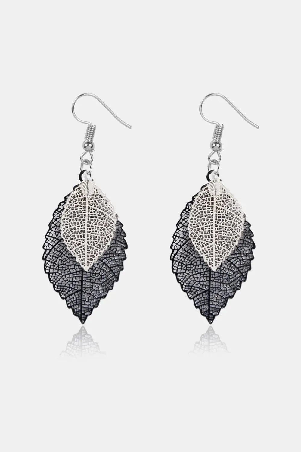 Leaf Shape Dangle Earrings Black White One Size Earrings - Tophatter Daily Deals