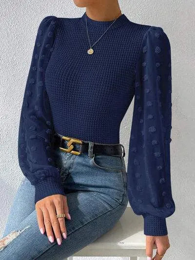 Swiss Dot Waffle-Knit Lantern Sleeve T-Shirt Women's T-Shirts - Tophatter Daily Deals