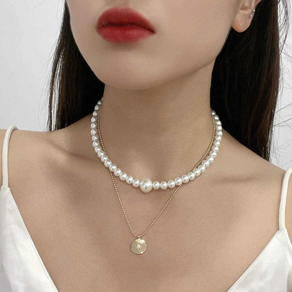 Gold-Plated Glass Pearl Necklace Style A One Size Necklaces - Tophatter Daily Deals