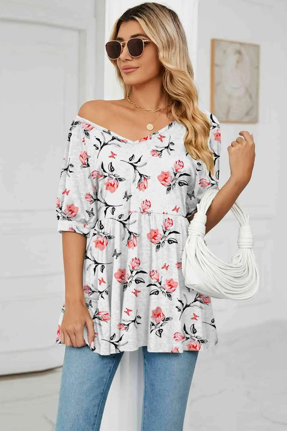 V-Neck Babydoll Blouse Blouses - Tophatter Daily Deals