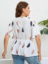 Feather Print Tied Flutter Sleeve Blouse Blouses - Tophatter Daily Deals