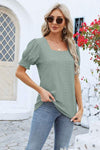 Eyelet Square Neck Short Sleeve T-Shirt Women's T-Shirts - Tophatter Daily Deals