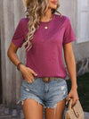 Heathered Round Neck Short Sleeve T-Shirt Magenta Women's T-Shirts - Tophatter Daily Deals