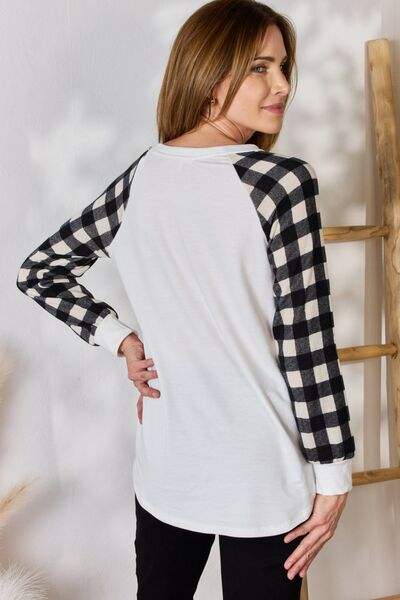 Hailey & Co Full Size Plaid Raglan Sleeve Round Neck Blouse Blouses - Tophatter Daily Deals