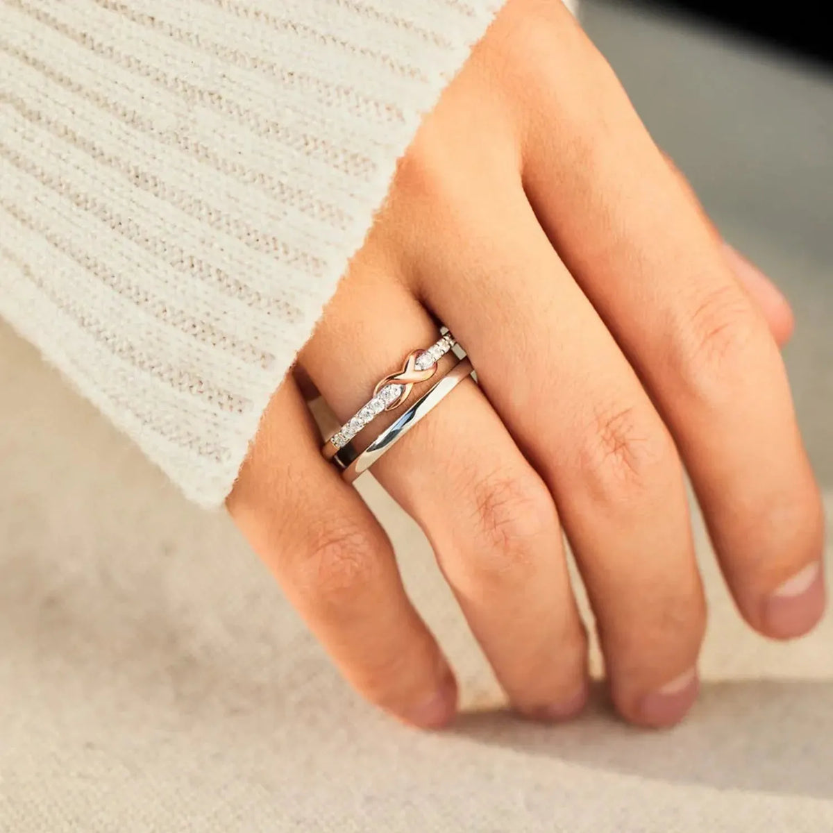 Double-Layered Zircon 925 Sterling Silver Ring Rings - Tophatter Daily Deals