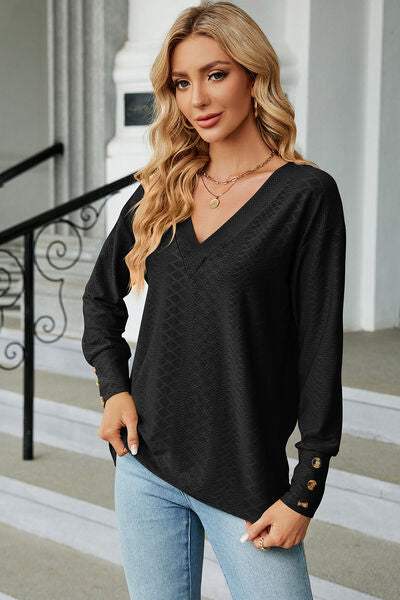 V-Neck Lantern Sleeve T-Shirt Black Women's T-Shirts - Tophatter Daily Deals