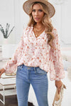 Floral Balloon Sleeve Notched Neck Blouse Blouses - Tophatter Daily Deals