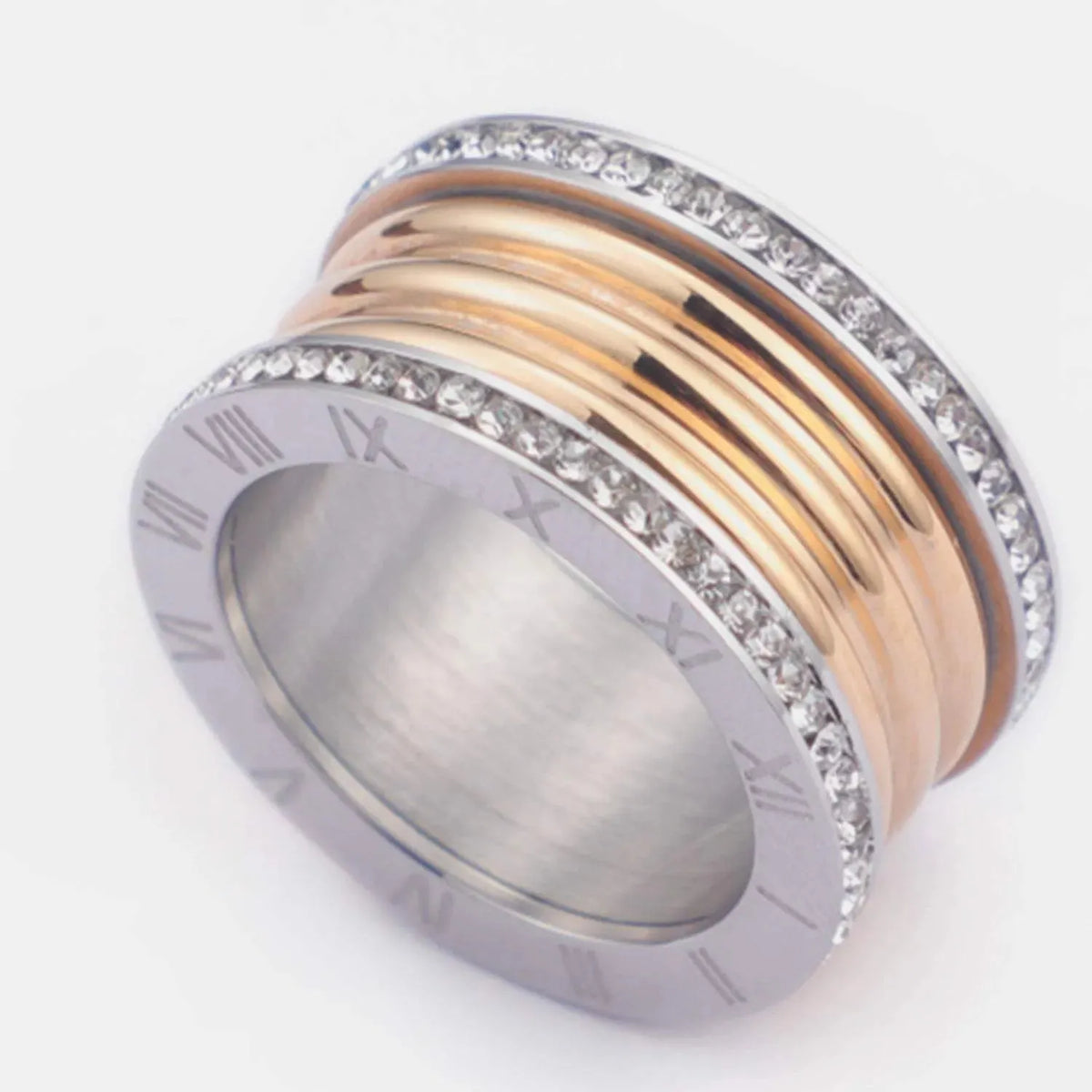 Inlaid Zircon Stainless Steel Ring Silver Rings - Tophatter Daily Deals