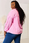 Double Take Exposed Seam Buttoned Notched Neck Blouse Blouses - Tophatter Daily Deals