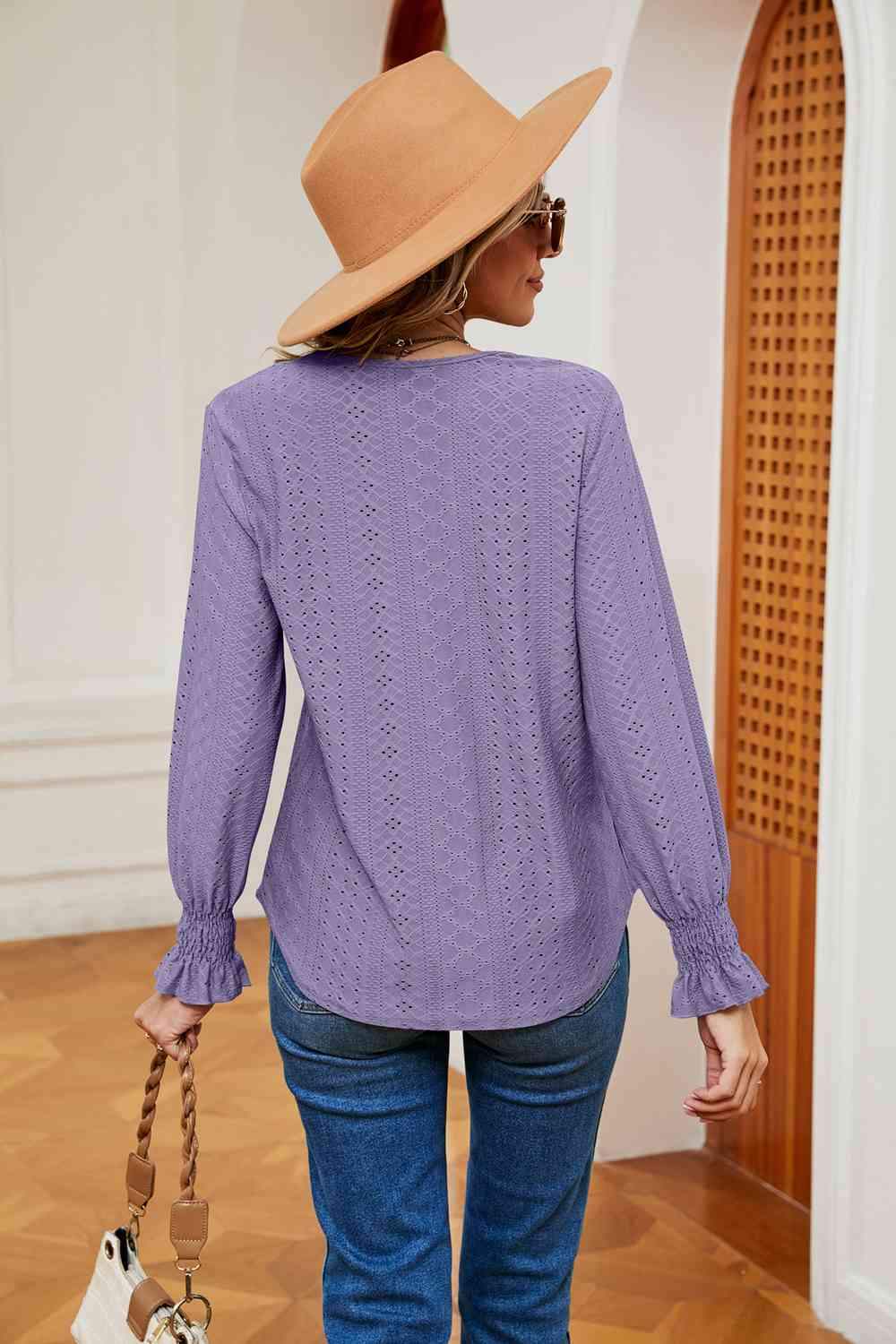 Contrast Flounce Sleeve Blouse Blouses - Tophatter Daily Deals