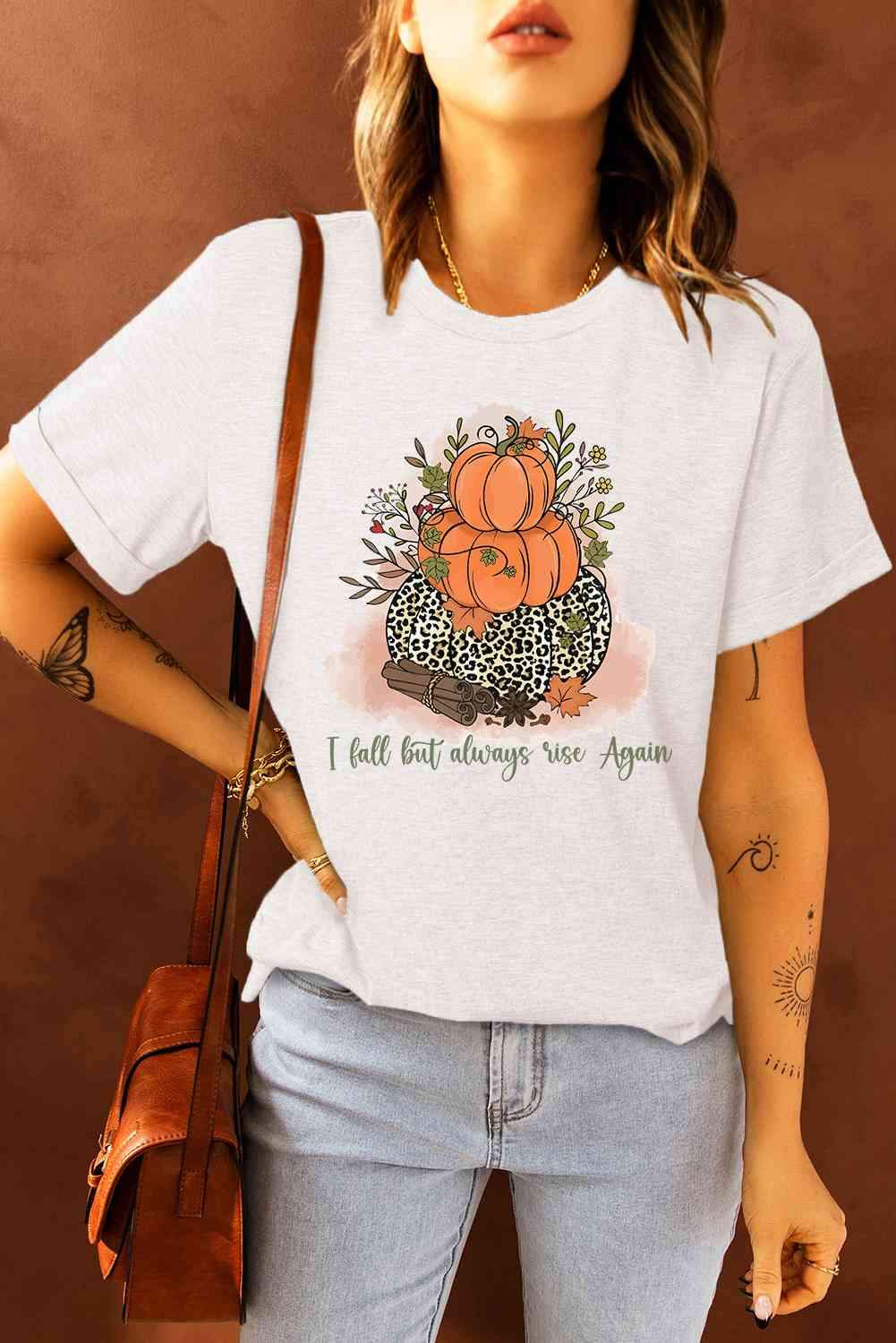 Short Sleeve Round Neck Pumpkin Graphic Tee Women's T-Shirts - Tophatter Daily Deals