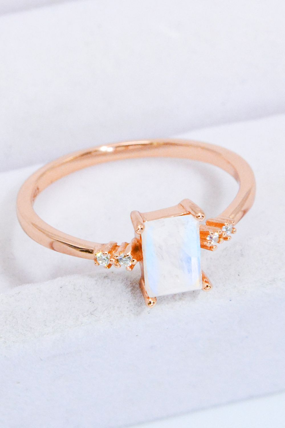 Rectangle Natural Moonstone Ring Rose Gold Moonstone - Tophatter Daily Deals