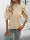 Texture Ruff Sleeve Mock Neck Blouse Blouses - Tophatter Daily Deals