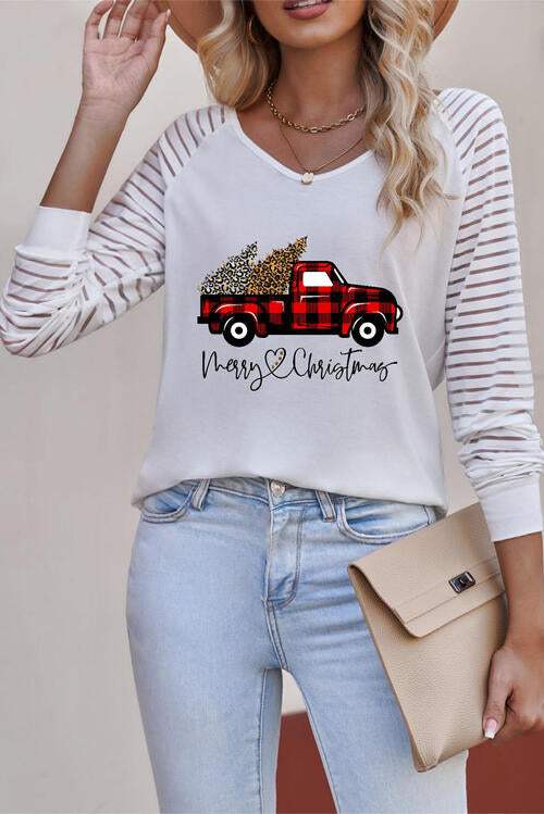 Graphic Striped Long Sleeve T-Shirt White Women's T-Shirts - Tophatter Daily Deals