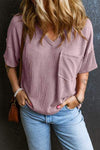 Textured V-Neck Dropped Shoulder T-Shirt Women's T-Shirts - Tophatter Daily Deals