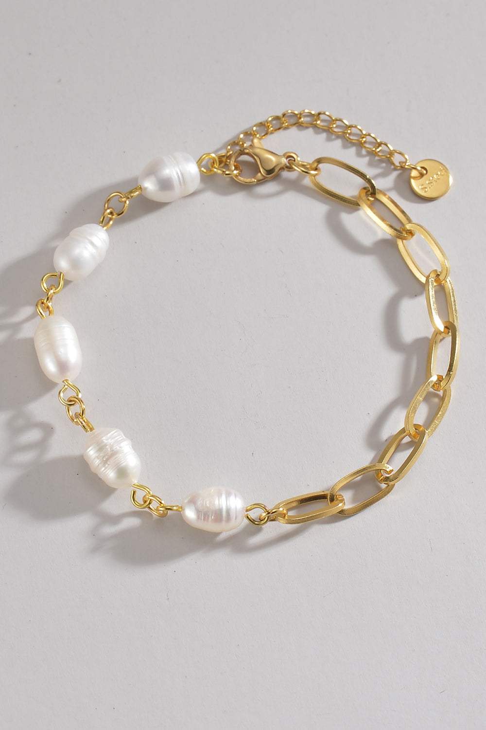 Half Pearl Half Chain Stainless Steel Bracelet Bracelets - Tophatter Daily Deals