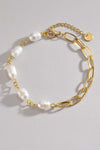 Half Pearl Half Chain Stainless Steel Bracelet Bracelets - Tophatter Daily Deals