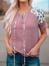 Lace-Up Leopard Short Sleeve T-Shirt Moonlit Mauve Women's T-Shirts - Tophatter Daily Deals