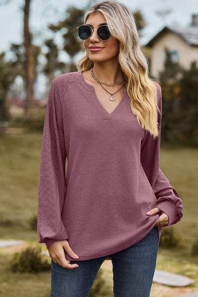 Eyelet Notched Raglan Sleeve T-Shirt Lilac Women's T-Shirts - Tophatter Daily Deals